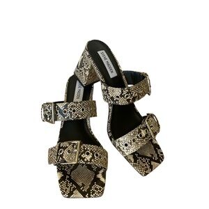Steve Madden Menna Snake Print Buckle Strap 3.25" In High Heel Sandals Sz 8 M